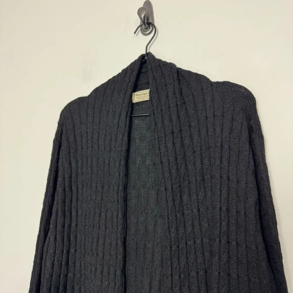 Peruvian Link Black Baby Alpaca Cable Knit Cardigan L/XL - Picture 2 of 5